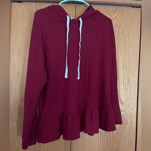 Red Ruffle Hem Hoodie